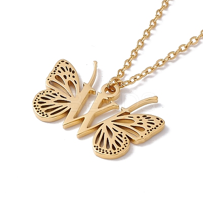 Initial Letter with Butterfly Pendant Necklace NJEW-C026-01G-W-1
