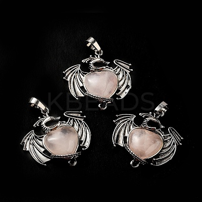 Natural Rose Quartz Heart Pendants KK-K331-01AS-06-1