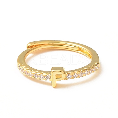 Clear Cubic Zirconia Initial Letter Adjustable Ring RJEW-C052-01G-P-1