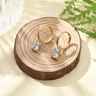 Ion Plating(IP) 304 Stainless Steel Micro Pave Cubic Zirconia Hoop Earrings STAS-R004-06G-02-1