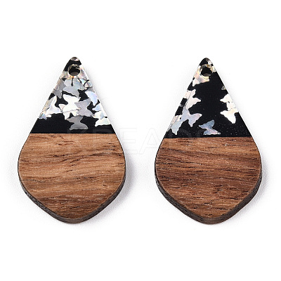 Opaque Resin & Walnut Wood Pendants RESI-N039-60B-1