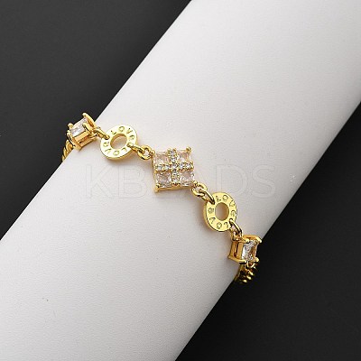 Brass Micro Pave Clear Cubic Zirconia Link Bracelets BJEW-U020-21G-1