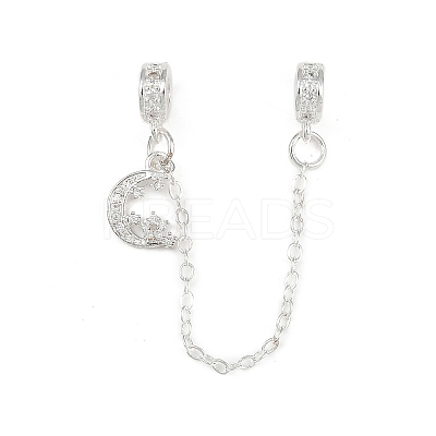 Brass Pave Clear Cubic Zirconia European Safety Chains with Charms KK-L236-16D-S-1