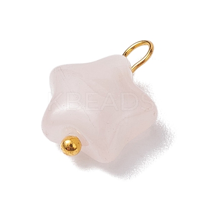 Natural Rose Quartz Star Charms with Brass Loops PALLOY-JF02733-01-1