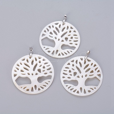 Natural White Shell Mother of Pearl Shell Pendants SSHEL-L008-66B-1