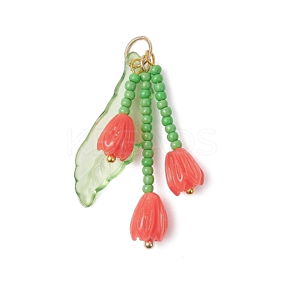 Glass Seed Beaded Magnolia Flower Pendants PALLOY-MZ01112-01-1