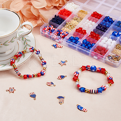 Independence Day Acrylic Beaded Stretch Bracelet with Alloy Enamel Charms DIY Making Finding Kit DIY-FH0006-72-1