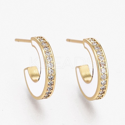 Brass Micro Pave Clear Cubic Zirconia Half Hoop Earrings EJEW-L231-64E-1