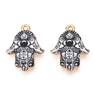 Printed Light Gold Tone Alloy Pendants ENAM-N056-206H-1