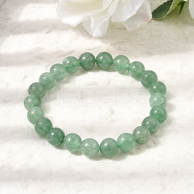 Natural Green Strawberry Quartz Round Beaded Stretch Bracelets for Women GG-CBA3F02-01-1