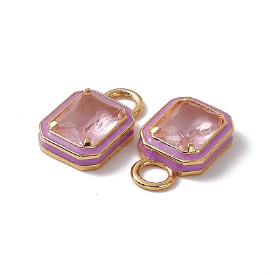 Pink Glass Rectangle Pendants KK-I696-10G-04-1