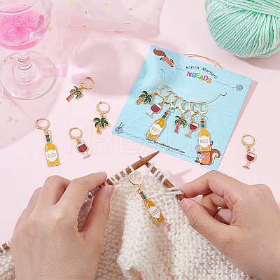 12Pcs 6 Style Wine & Beer & Coconut Tree Locking Stitch Markers HJEW-PH01603-1