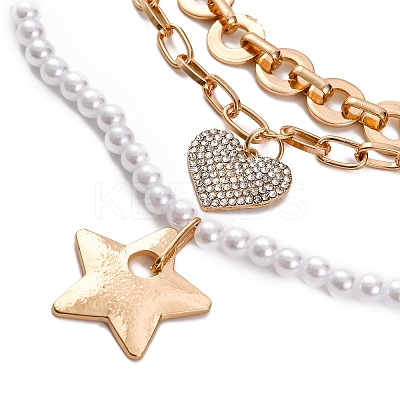 Alloy & Plastic Pearl 3 Layer Necklaces for Women NJEW-U013-03G-1