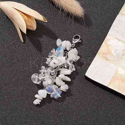 Natural Rainbow Moonstone & Opalite Chip Beaded Pendant Decorations HJEW-JM01234-04-1