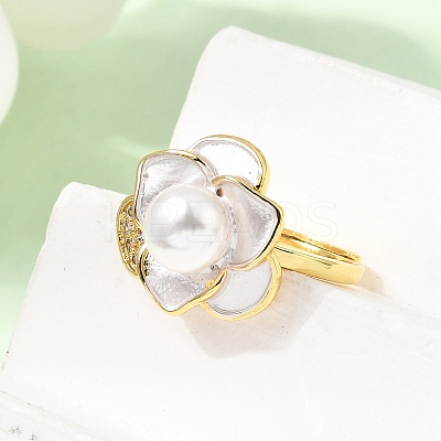 Adjustable Brass Micro Pave Cubic Zirconia Enamel Finger Rings CU-CBABA66-01B-G-1