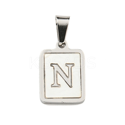 304 Stainless Steel Pave Natural White Shell Pendants STAS-S130-03P-N-1