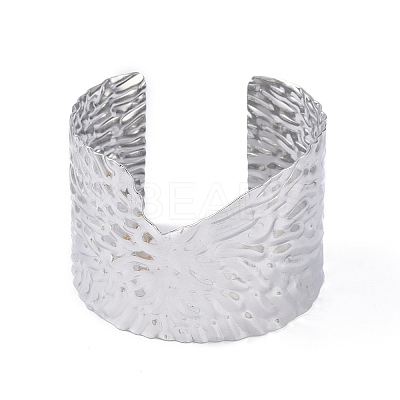 Non-Tarnish 304 Stainless Steel Textured Wide Open Cuff Bangles for Women BJEW-S155-05P-1