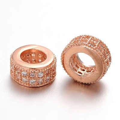 Brass Micro Pave Clear Cubic Zirconia European Beads ZIRC-L037-16RG-FF-1