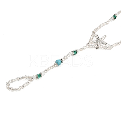 Alloy Crystal Rhinestone Starfish Round Glass Seed Beaded Stretch Toe Ring Anklets for Women LS-AJEW-K052-01-1