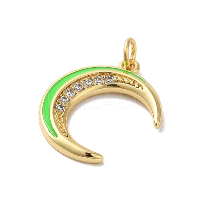 Moon Rack Plating Brass Micro Pave Cubic Zirconia Enamel Pendants KK-G504-06G-01-1