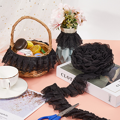 3-Layer Pleated Chiffon Flower Lace Trim OCOR-GF0003-26A-1