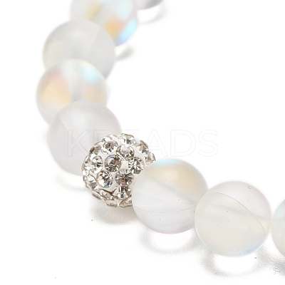 Synthetic Moonstone Round Beaded Stretch Bracelet with Rhinestone BJEW-JB07888-01-1