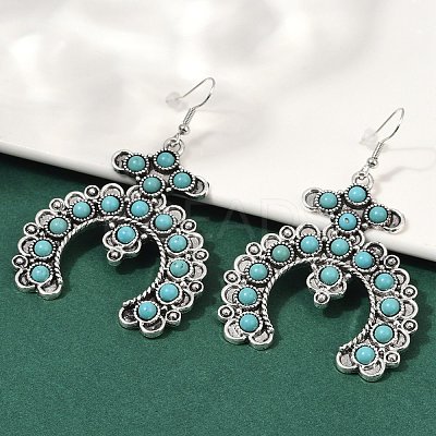 Alloy Synthetic Turquoise Dangle Earrings for Women EJEW-U053-10AS-02-1