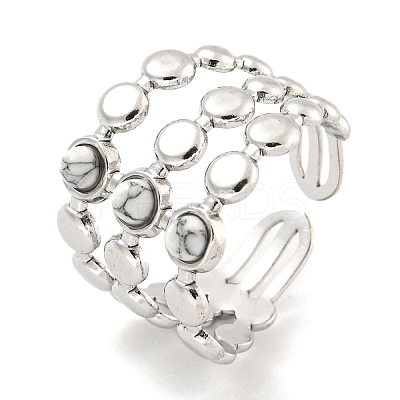 304 Stainless Steel Synthetic Turquoise Cuff Rings G-Z056-05P-05-1