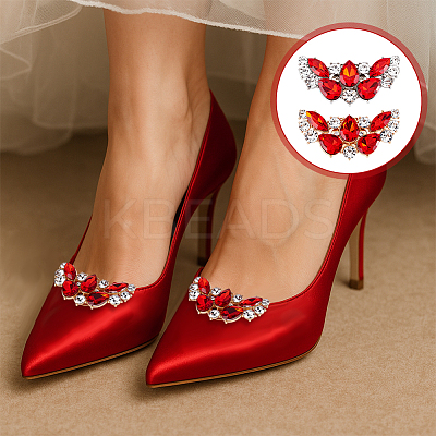 4Pcs 2 Colors Wing Alloy with Glass Rhinestone and Iron Shoe Buckle Clips FIND-PH0027-96B-1