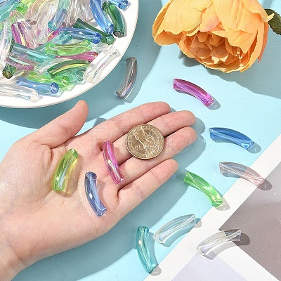 30Pcs 3 Colors UV Plating Transparent Rainbow Iridescent Acrylic Beads OACR-YW0002-51-1