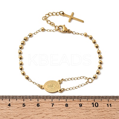 304 Stainless Steel Saint Benedict Cross Link Bracelets for Women BJEW-K295-02G-1