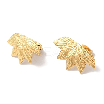 Textured Leaf Ion Plating(IP) 304 Stainless Steel Stud Earrings for Women EJEW-L287-033G-1