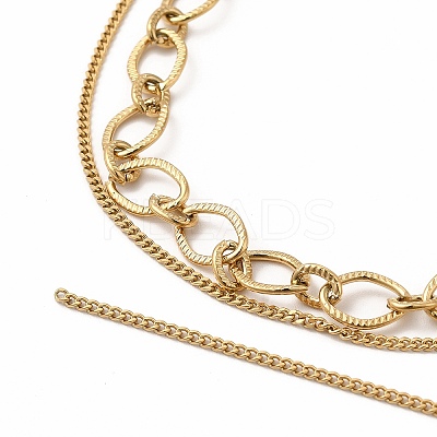 Ion Plating(IP) 304 Stainless Steel Oval Link & Curb Chains Double Layer Necklaces for Women NJEW-E081-01G-1