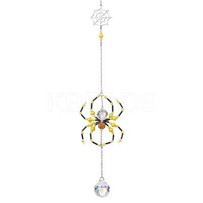 Spider Glass Beaded Hanging Ornaments HJEW-TA00172-01-1
