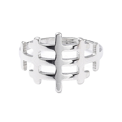 Non-Tarnish 304 Stainless Steel Hollow Out Rectangle Adjustable Ring for Women RJEW-I097-04P-1