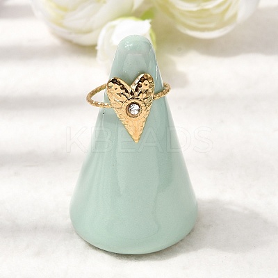 Texture Heart 304 Stainless Steel Rhinestone Cuff Open Finger Rings for Women LS-RJEW-A091-10G-1