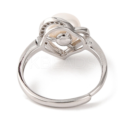 Heart Plated 925 Sterling Silver Clear Cubic Zirconia Adjustable Rings RJEW-C110-05P-1