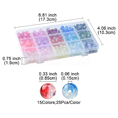 375Pcs 15 Colors Transparent Crackle Baking Paint Glass Beads Sets DGLA-FS0001-05-1