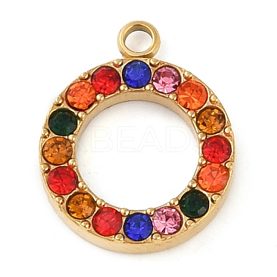 PVD Vacuum Plating 304 Stainless Steel Rhinestone Pendants STAS-S131-04G-02-1