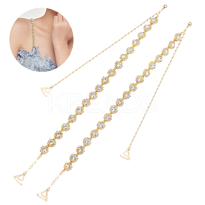 2Pcs Flower Alloy Rhinestone Cup Chain & Brass Figaro Chain Non-slip Bra Straps HJEW-GA00057-1