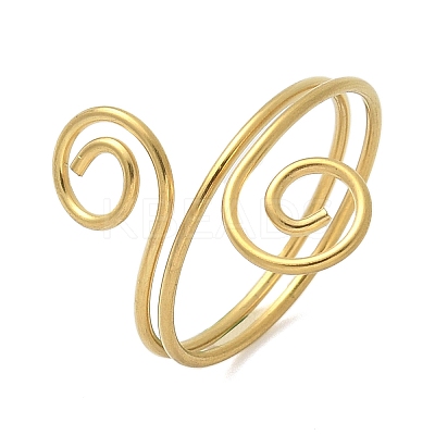 304 Stainless Steel Round Wrap Open Cuff Rings for Women Men RJEW-Z071-02B-G-1