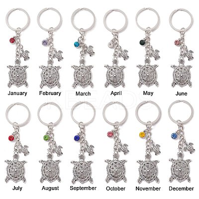 12Pcs 12 Colors Tortoise Alloy Pendant Keychain KEYC-JKC00702-1