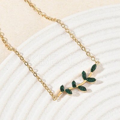 304 Stainless Steel Rhinestone Leaf Link Bracelets SA-CBA5F76-03G-03-1