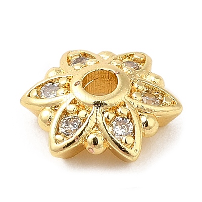 Rack Plating Brass Micro Pave Cubic Zirconia Bead Caps KK-M248-10G-1