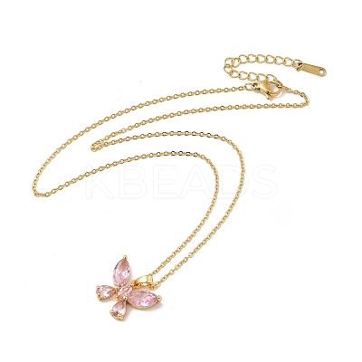 Pink Cubic Zirconia Pendant Necklace NJEW-H161-01H-1