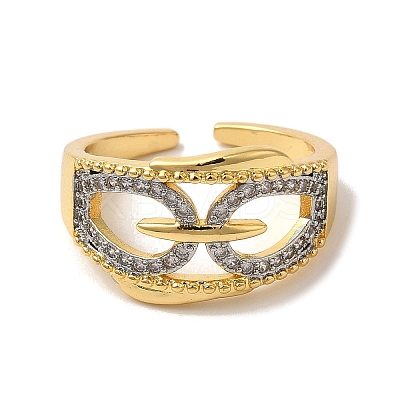 Rack Plating Brass Micro Pave Clear Cubic Zirconia Cuff Rings for Women RJEW-G325-13D-GP-1