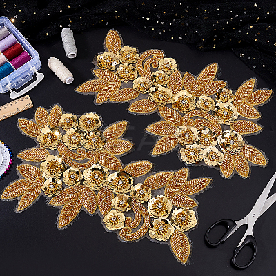 Flower Paillette Glass Seed Beaded Embroidery Cloth Sew on Appliques PATC-WH0008-127-1