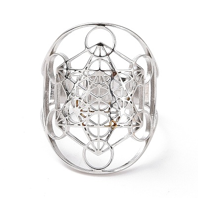 Non-Tarnish 304 Stainless Steel Star of David Adjustable Ring RJEW-P037-05P-1