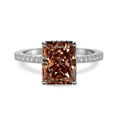 Rectangle Rhodium Plated 925 Sterling Silver Micro Pave Cubic Zirconia Finger Rings for Women RJEW-F168-11P-1