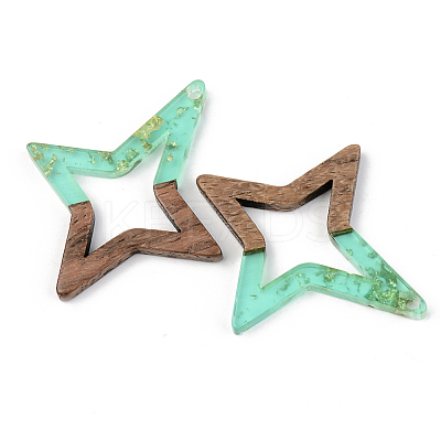 Transparent Resin & Walnut Wood Pendants RESI-S389-020A-B02-1